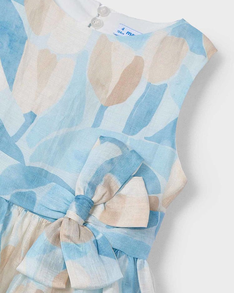Abito in lino Bambina Mayoral Floreale azzurro e beige Mayoral Azzurro