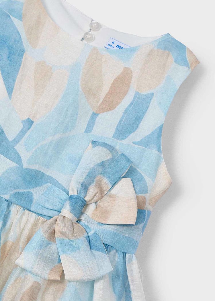 Abito in lino Bambina Mayoral Floreale azzurro e beige Mayoral Azzurro