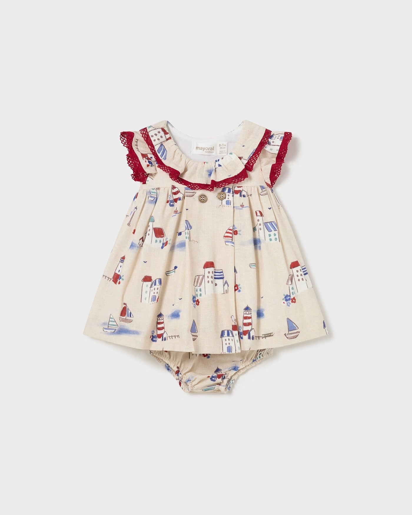 Vestito stampato lino con copri pannolino neonata Mayoral Newborn Mayoral Beige