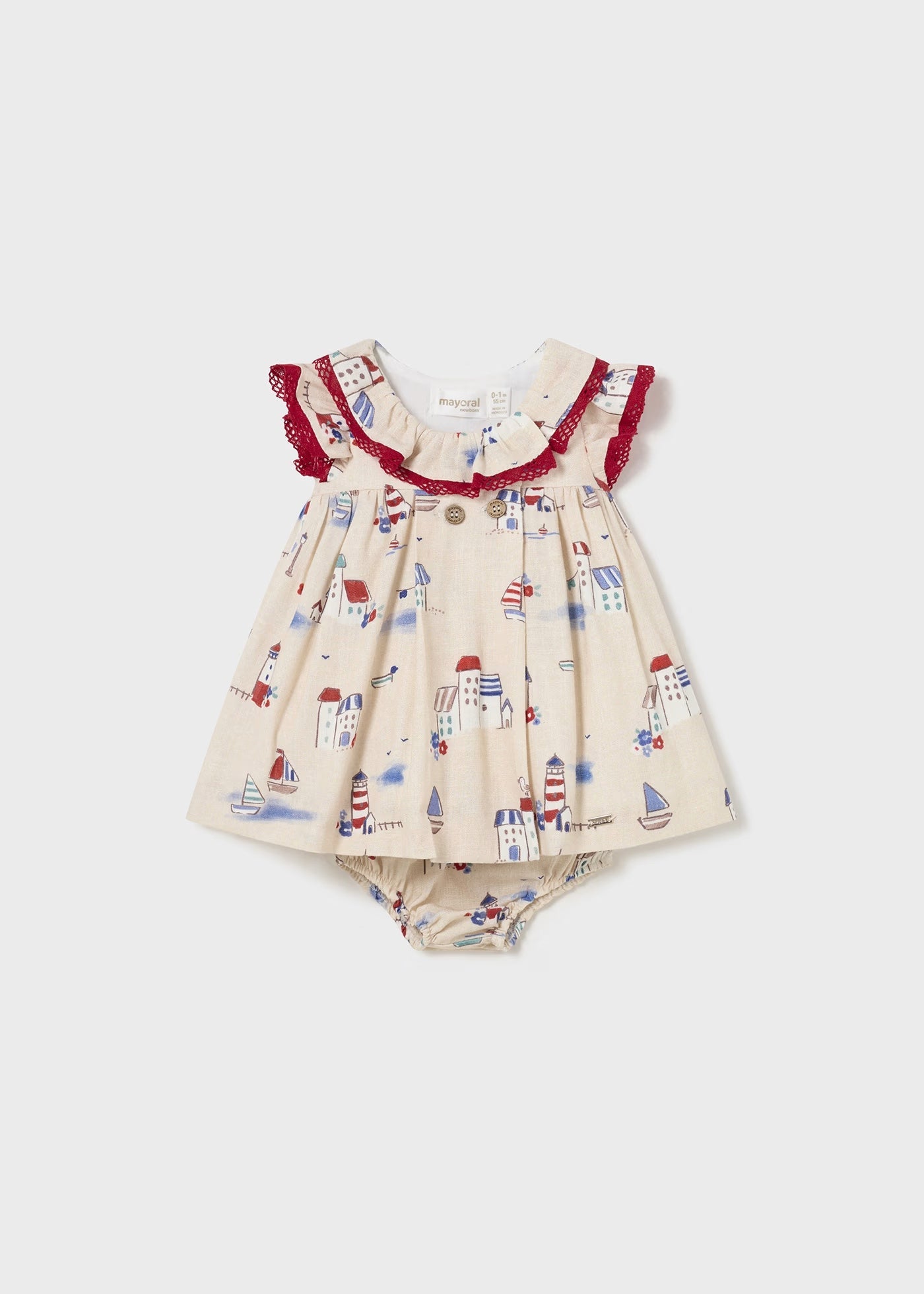 Vestito stampato lino con copri pannolino neonata Mayoral Newborn Mayoral Beige