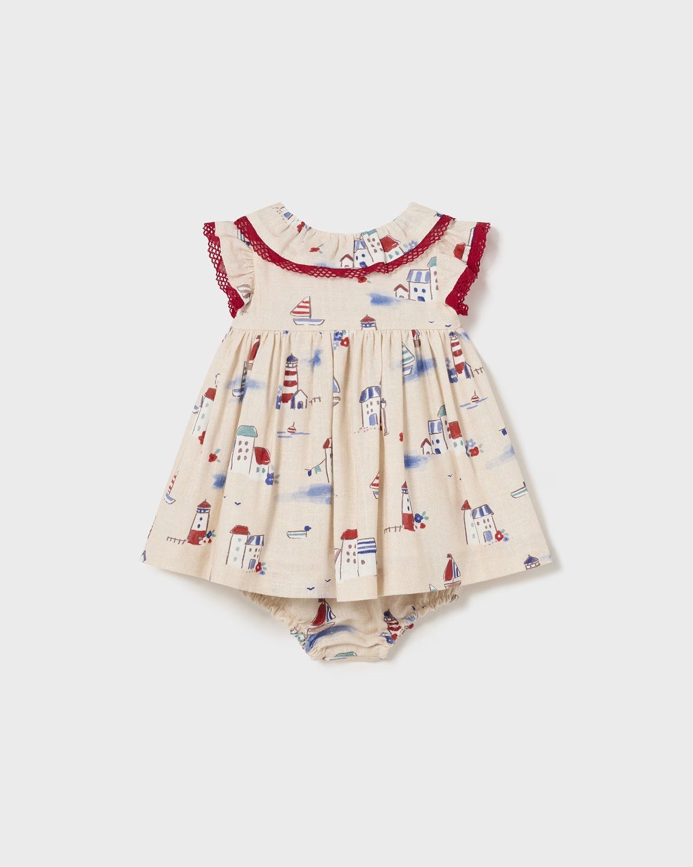 Vestito stampato lino con copri pannolino neonata Mayoral Newborn Mayoral Beige