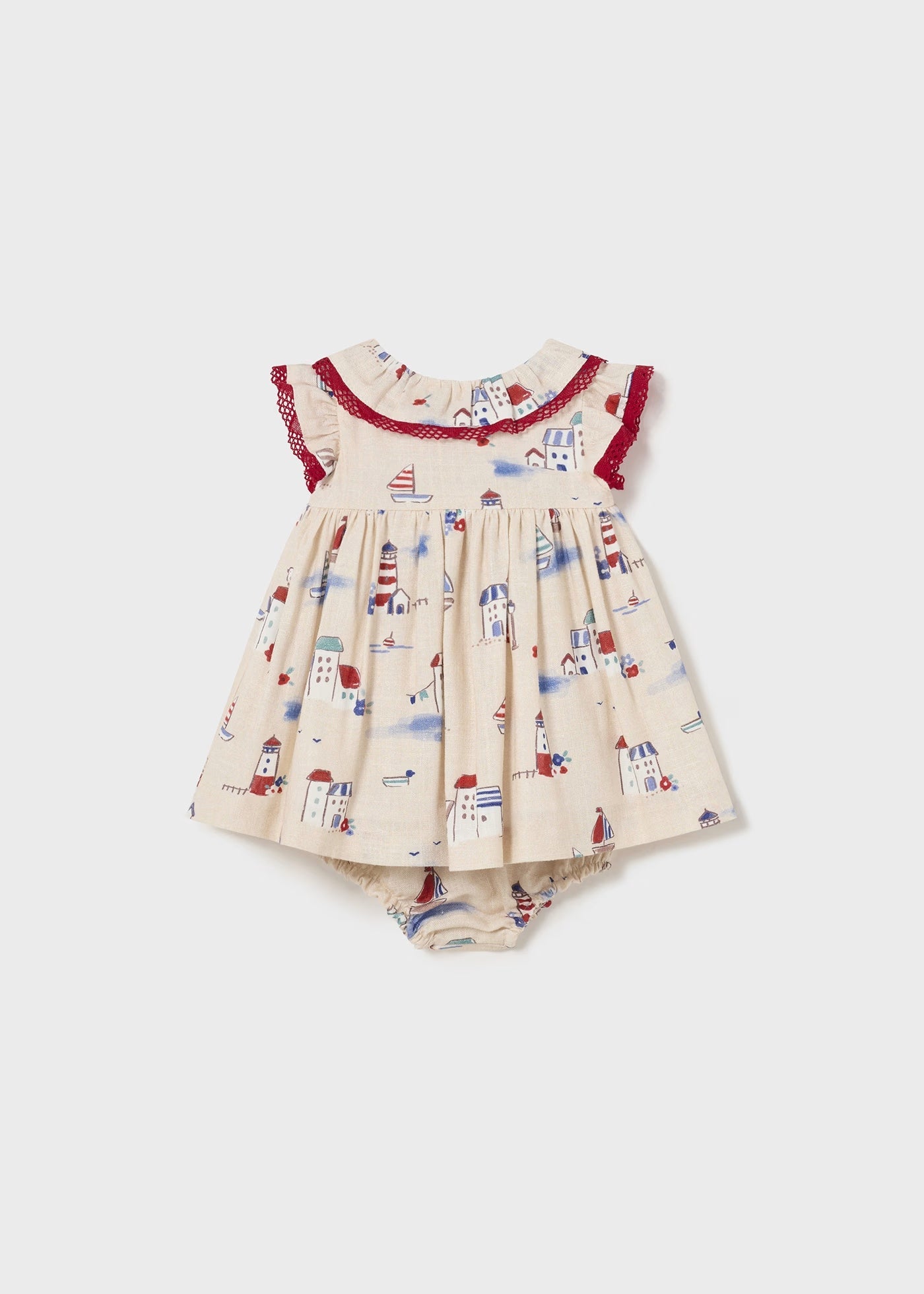 Vestito stampato lino con copri pannolino neonata Mayoral Newborn Mayoral Beige