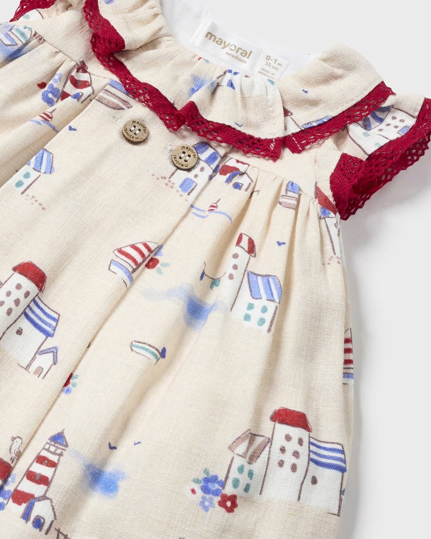 Vestito stampato lino con copri pannolino neonata Mayoral Newborn Mayoral Beige