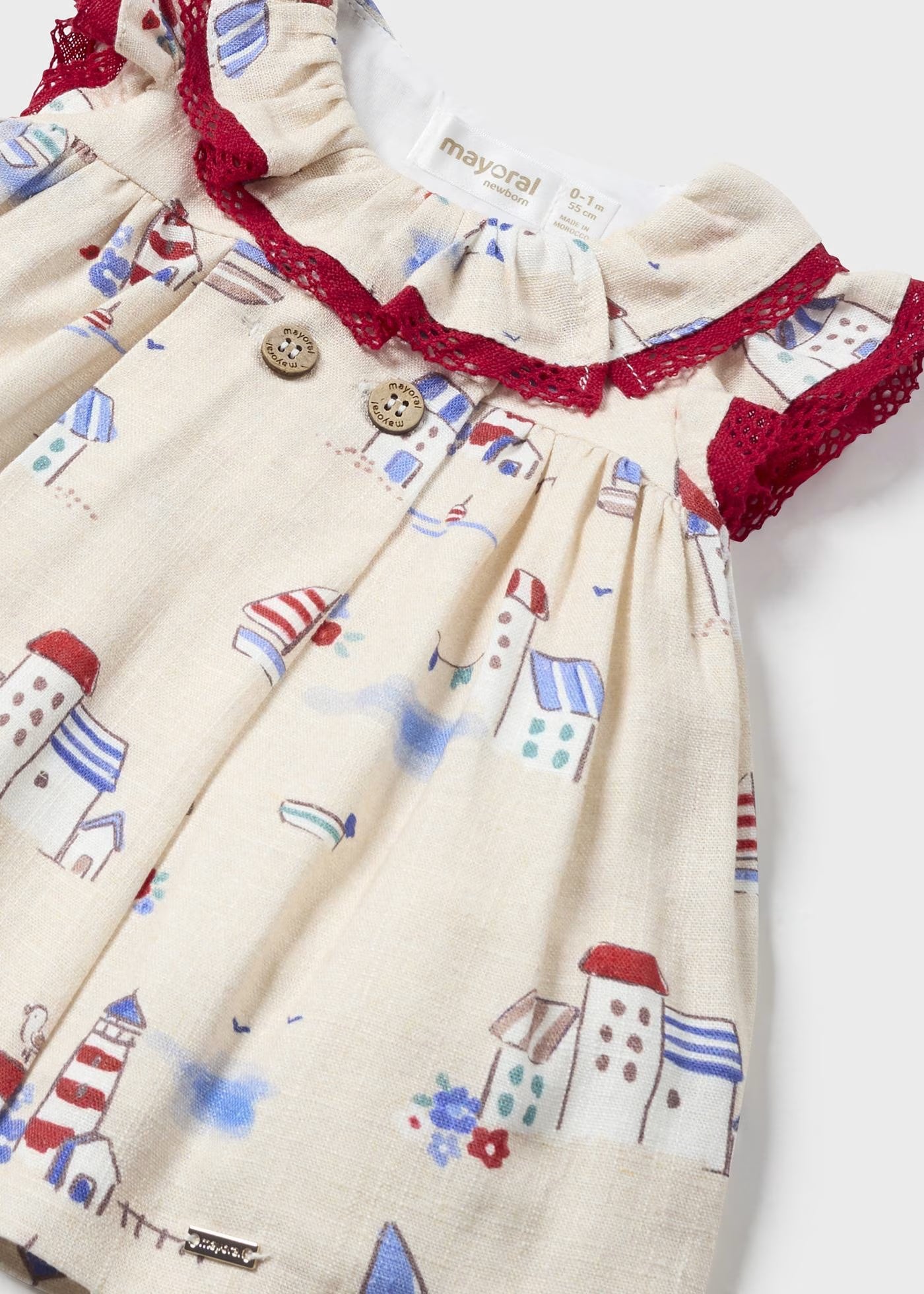 Vestito stampato lino con copri pannolino neonata Mayoral Newborn Mayoral Beige