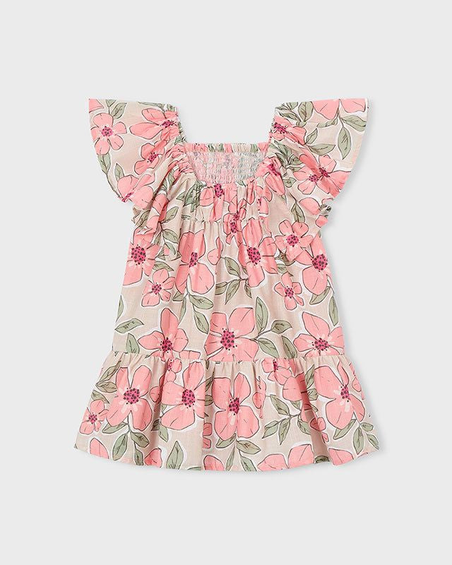 Dettaglio vestito bambina floreale nido d'ape Mayoral