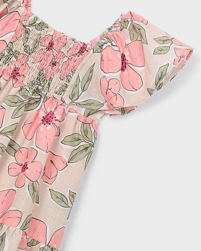 Vestito nido d'ape bambina Mayoral beige e mandarino floreale Mayoral 2 Anni 92cm