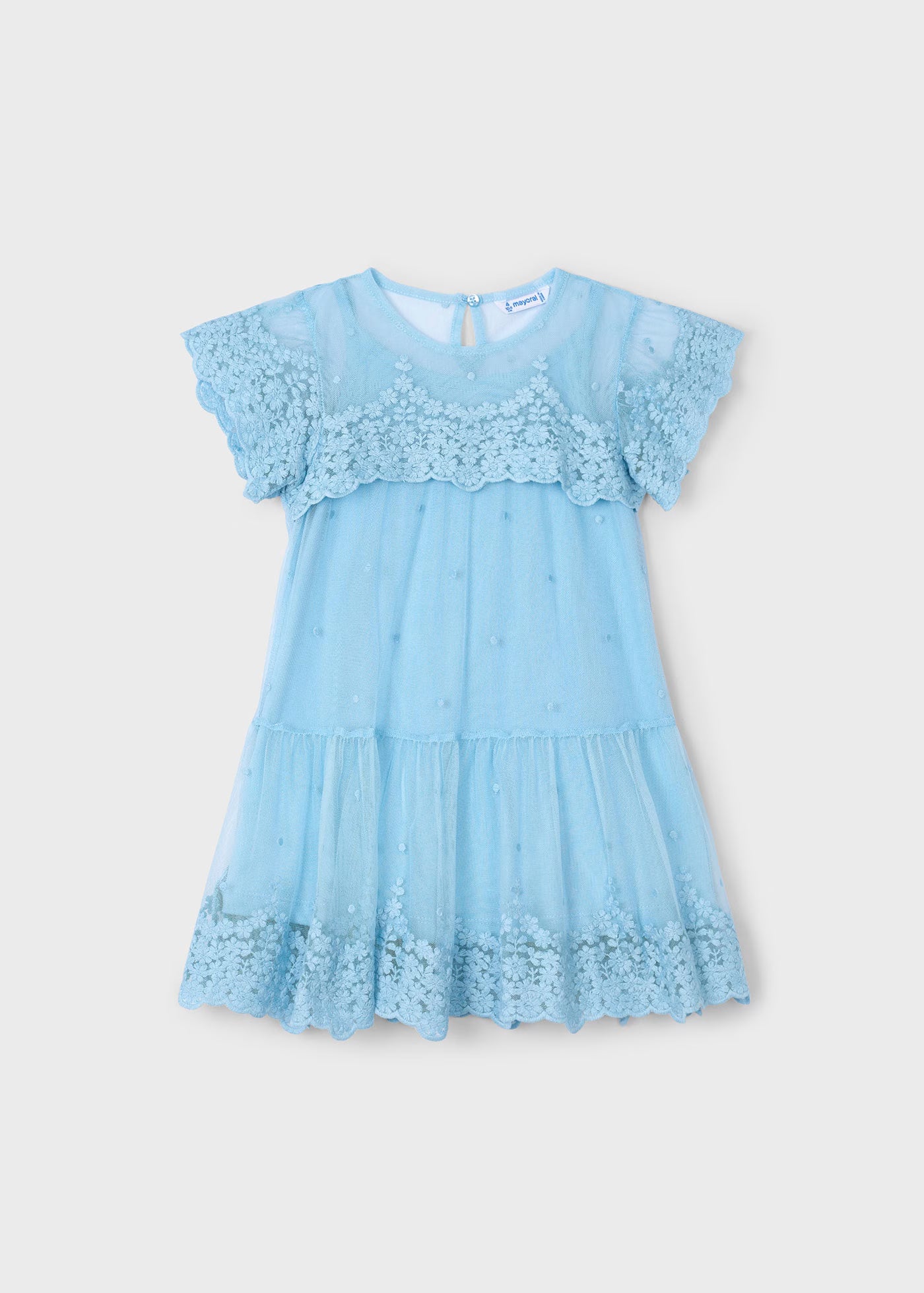 Abito tulle azzurro cielo bambina Mayoral ricamo floreale Mayoral Azzurro