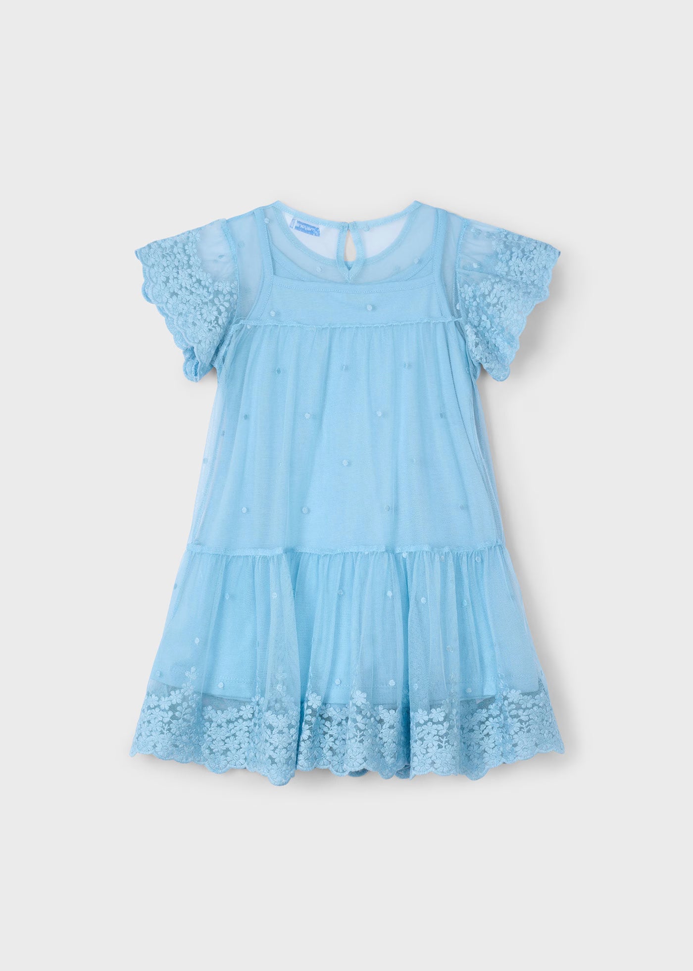 Abito tulle azzurro cielo bambina Mayoral ricamo floreale Mayoral Azzurro
