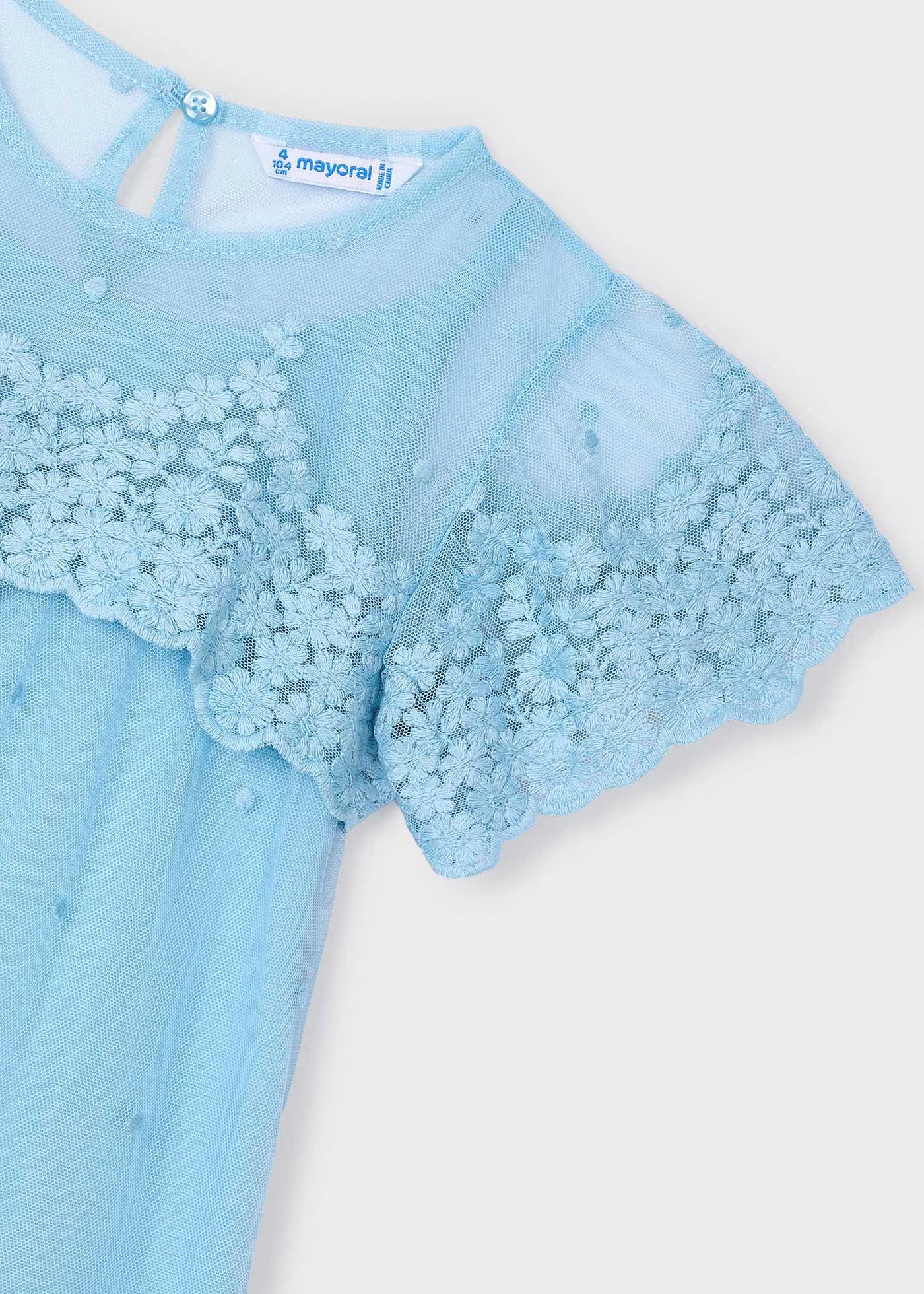 Abito tulle azzurro cielo bambina Mayoral ricamo floreale Mayoral Azzurro