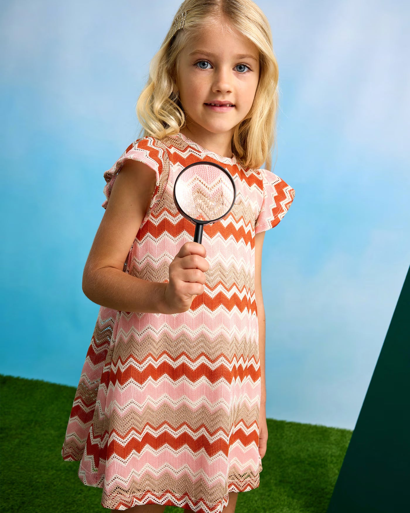 Vestito volant bambina Mayoral fantasia zigzag rosa salmone Mayoral Rosa