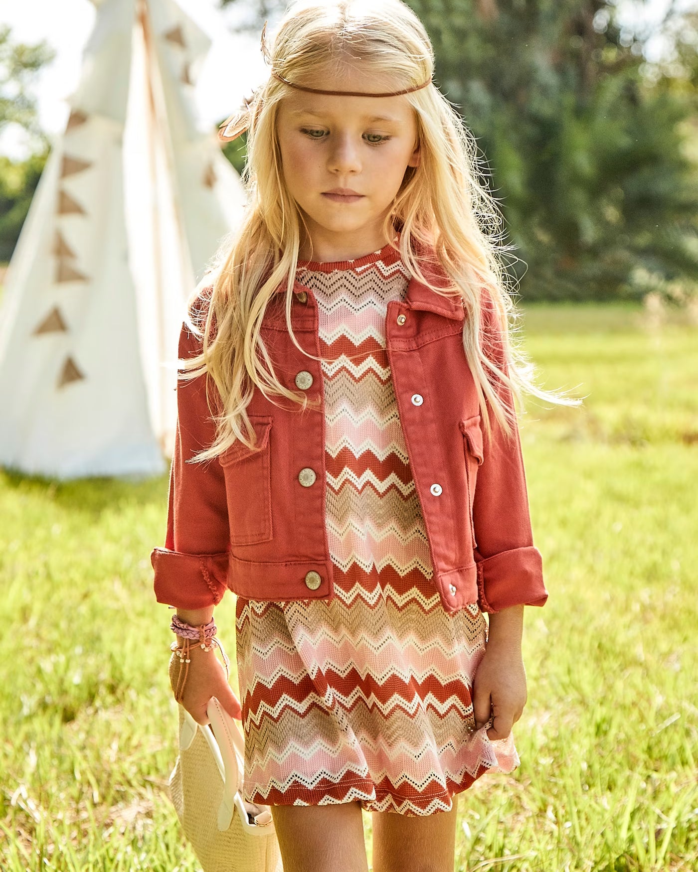 Vestito volant bambina Mayoral fantasia zigzag rosa salmone Mayoral Rosa