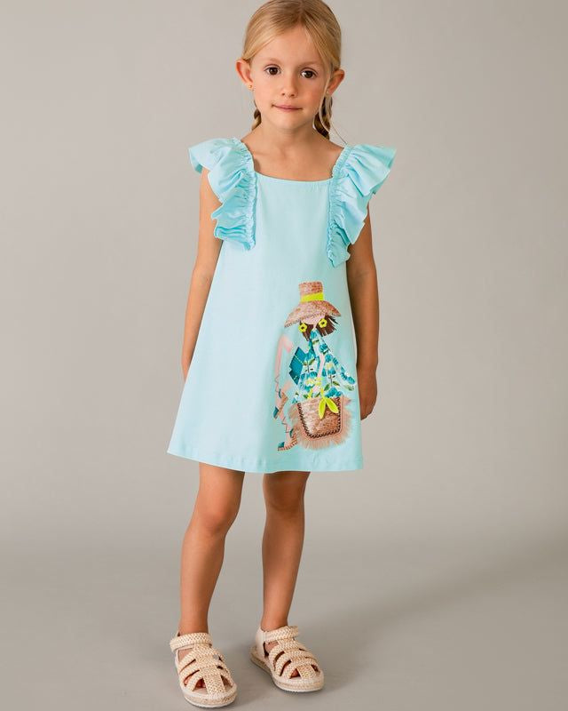 Vestito bambina cotone estate con volant Mayoral, dettaglio frontale