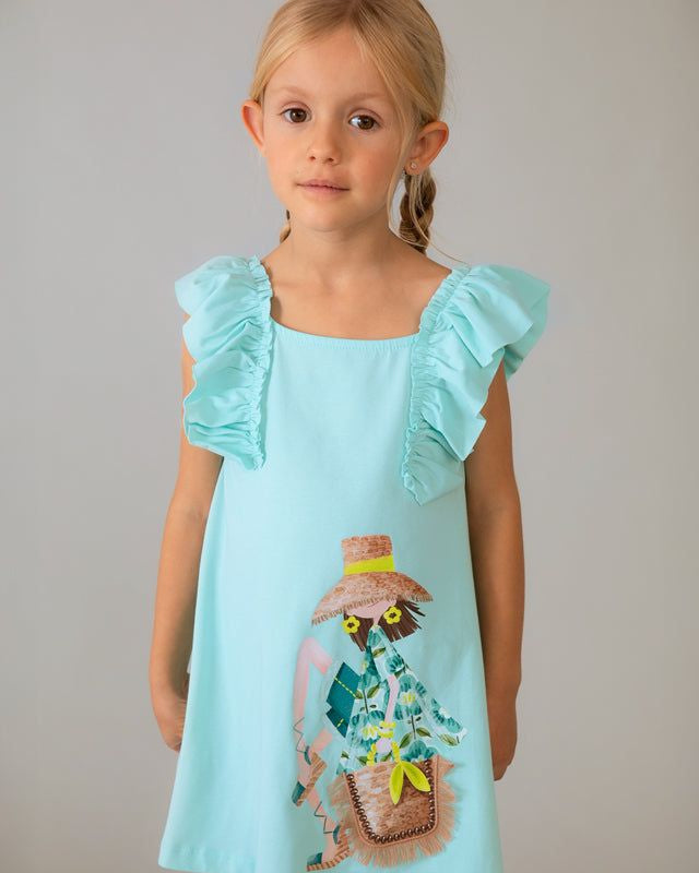 Vestito bambina cotone estate con volant Mayoral, vista laterale