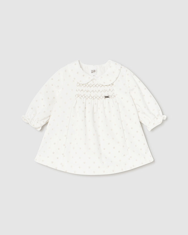 Vestito volant in velluto neonata Mayoral Newborn panna pois oro Mayoral Panna