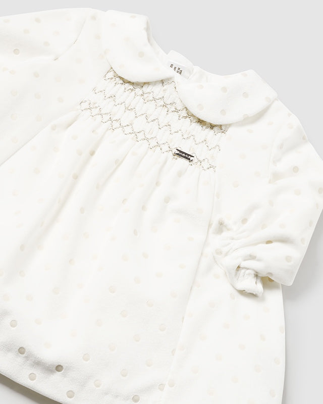 Vestito volant in velluto neonata Mayoral Newborn panna pois oro Mayoral Panna