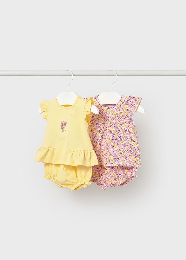 Completo estivo neonata Mayoral Newborn giallo ricamo mongofliera e multicolor Mayoral 0-1 Mesi 55cm