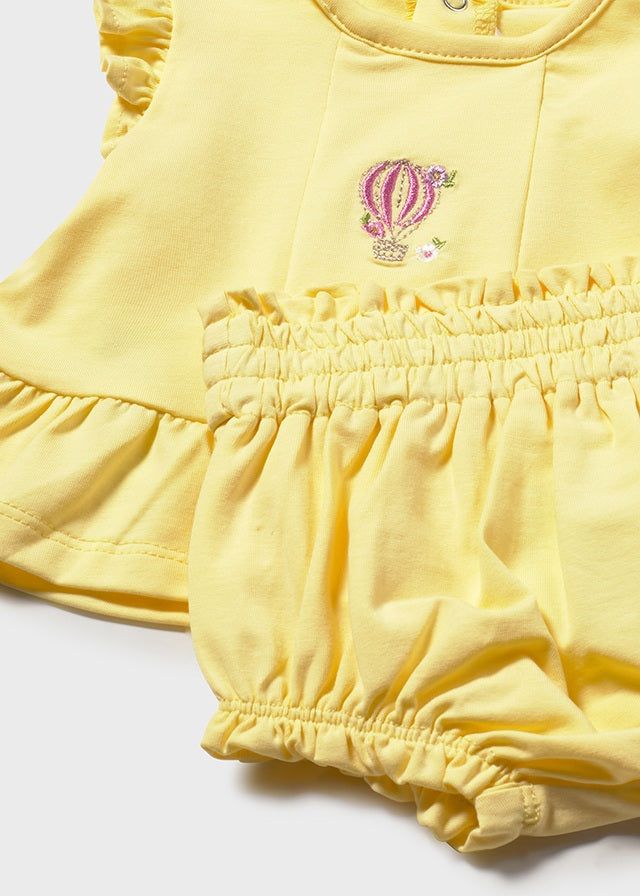 Completo estivo neonata Mayoral Newborn giallo ricamo mongofliera e multicolor Mayoral 0-1 Mesi 55cm