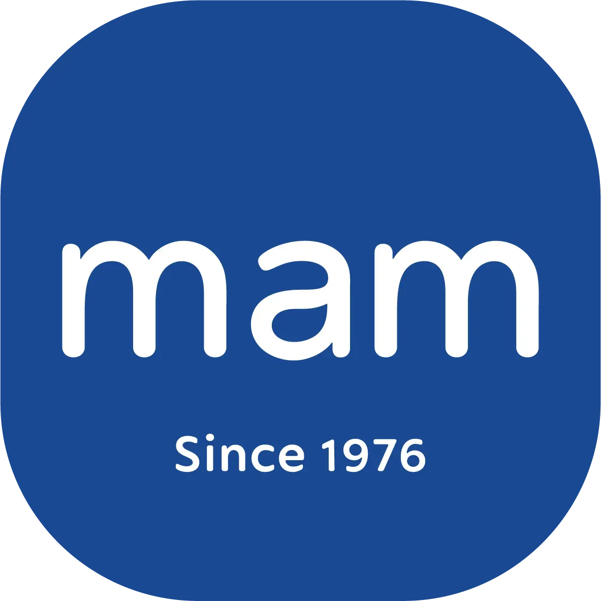 Logo MAM blu con scritta Since 1976