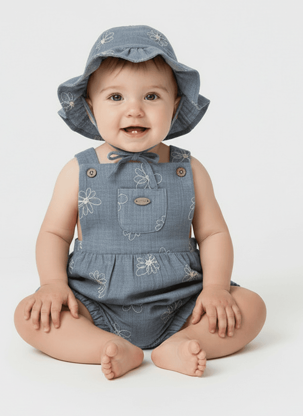 Salopette con cappello neonata Mayoral Newborn jeans ricamato Mayoral Blu