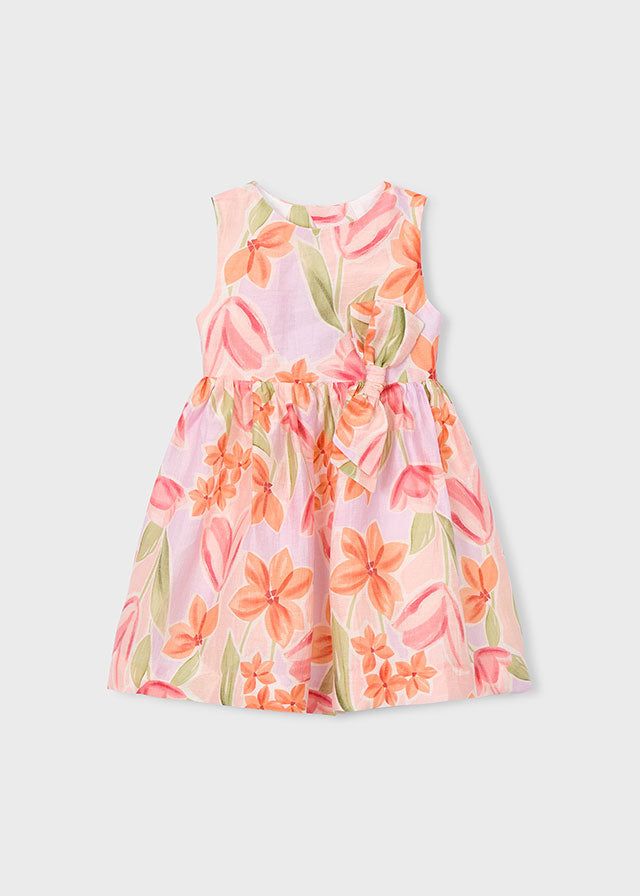 Abito cerimonia bambina con stampa floreale rosa e arancio, look estivo