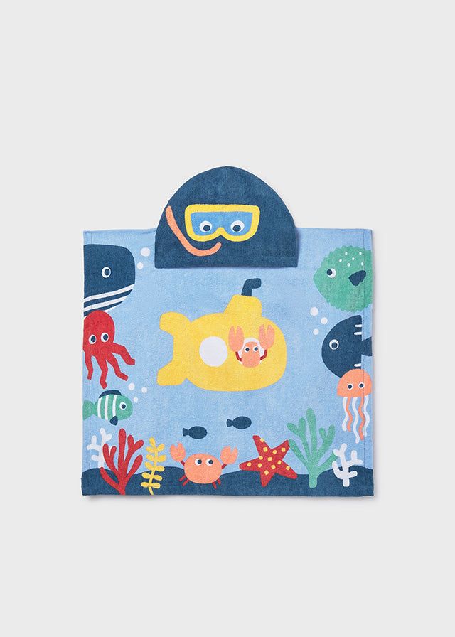 Asciugamano mare con cappuccio neonato Mayoral Newborn Fauna Marina blu Mayoral
