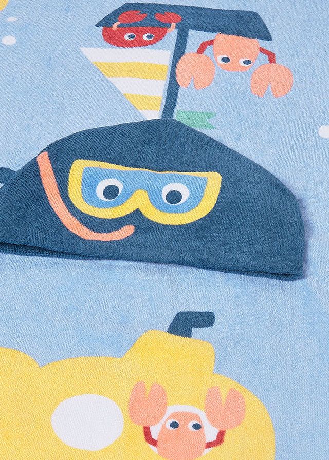 Asciugamano mare con cappuccio neonato Mayoral Newborn Fauna Marina blu Mayoral