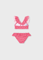 Costume bikini bambina Mayoral con volant e stampa granchi, vista frontale