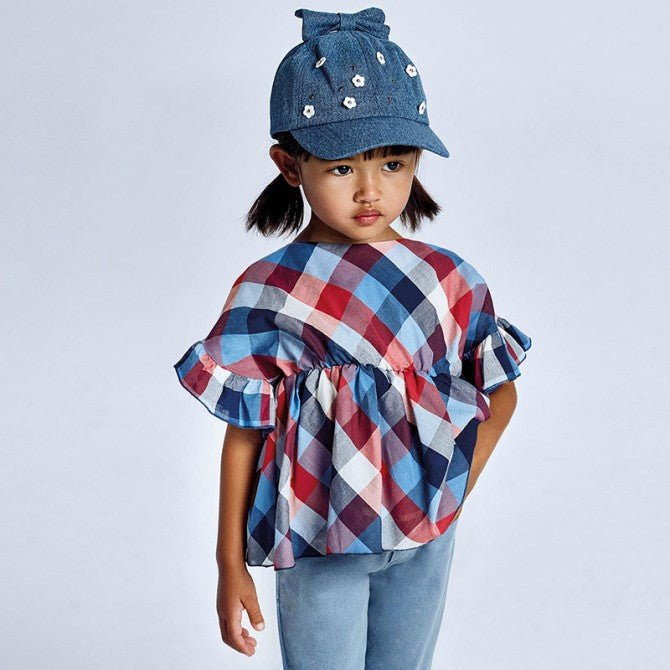 Blusa manica volant bambina Mayoral fantasia quadri - ErreGiModaBimbo