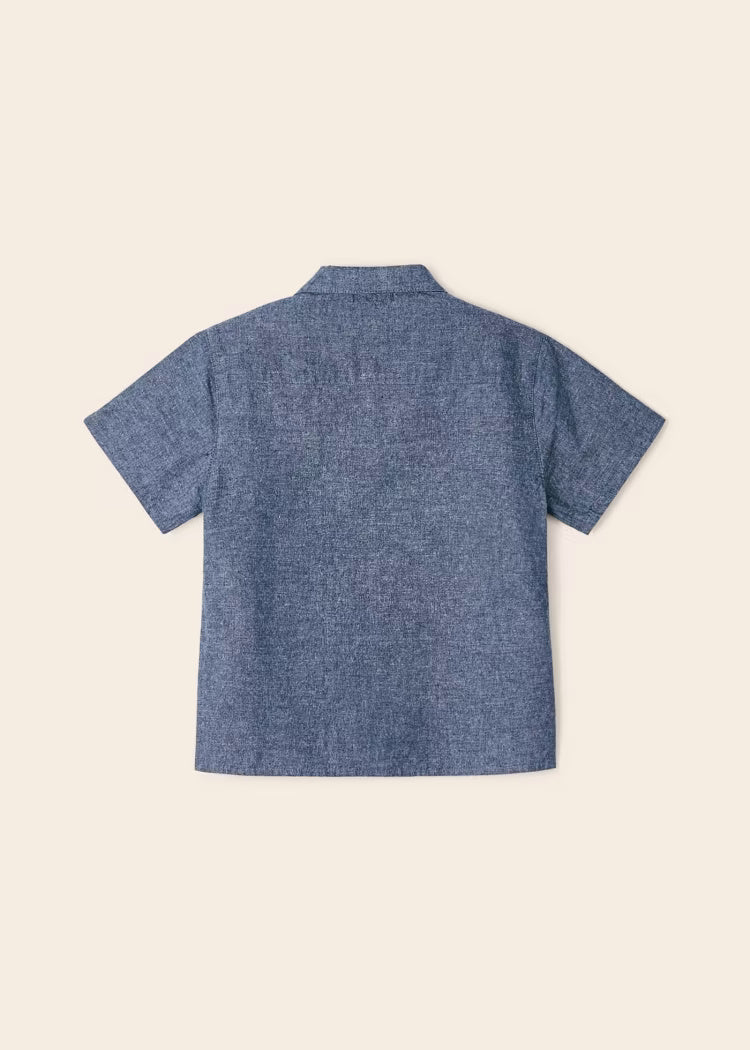 Camicia bavero manica corta lino bambino Mayoral azzurro scuro - ErreGiModaBimbo