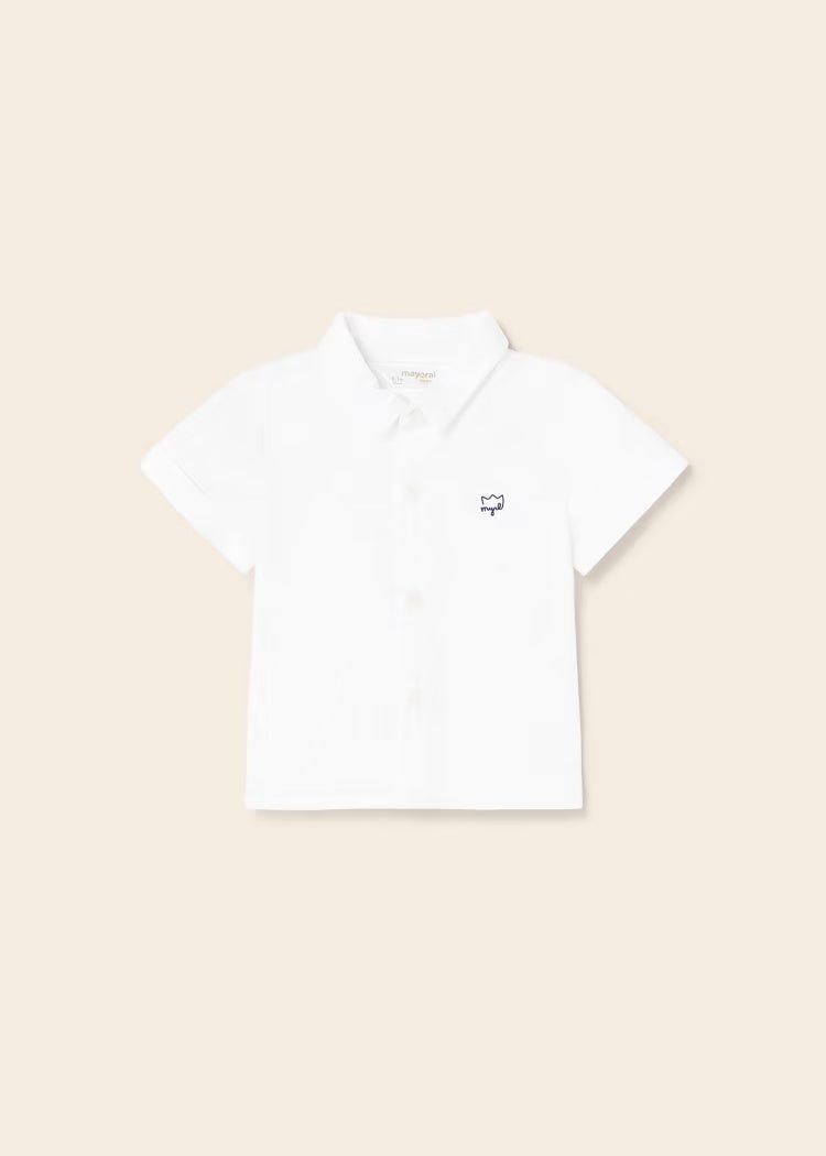 Camicia manica corta logo Mayoral Newborn neonato bianca - ErreGiModaBimbo