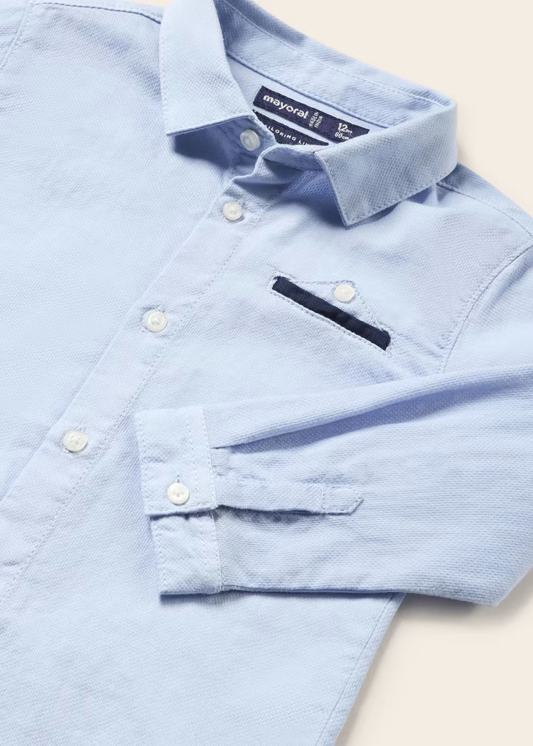 Camicia manica lunga con papillon cotone neonato Mayoral celeste - ErreGiModaBimbo