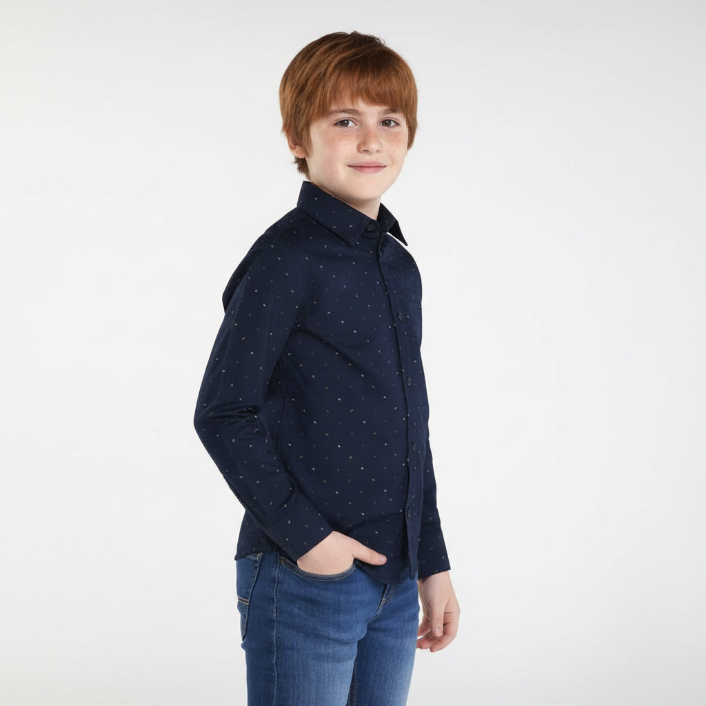 Camicia ragazzo Mayoral blu fantasia geometrica - ErreGiModaBimbo