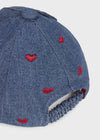Cappello jeans con frontalino ricami cuori neonata Mayoral