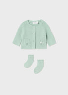 Cardigan con calzini Mayoral Newborn in filo di cotone verde - ErreGiModaBimbo