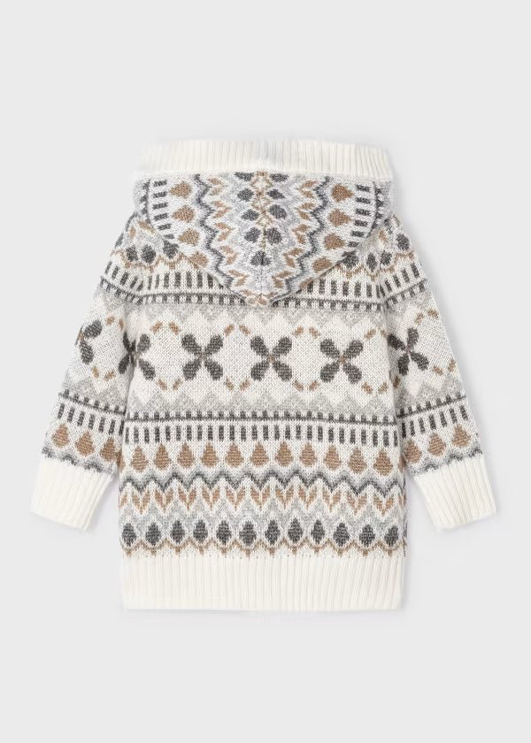 Cardigan jacquard bambina Mayoral fantasia grigio beige - ErreGiModaBimbo