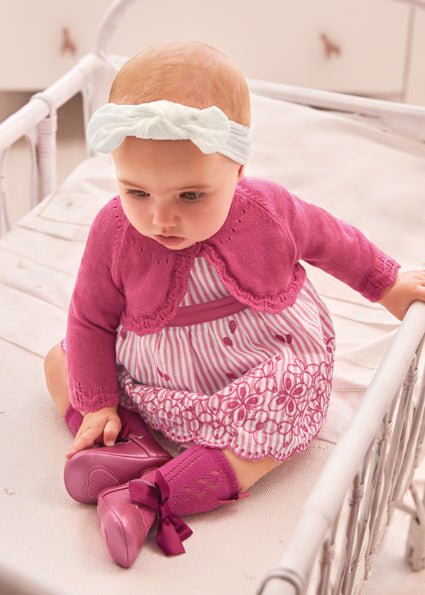 Cardigan neonata Mayoral bolerino tricot cotone rosa tulipano - ErreGiModaBimbo