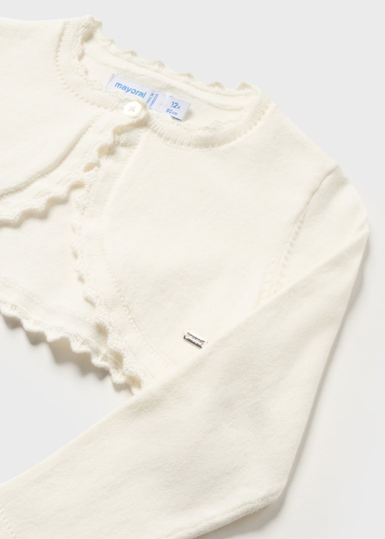 Cardigan neonata Mayoral bolerino tricot cotone sostenibile panna - ErreGiModaBimbo