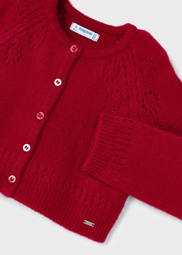 Cardigan rosso tricot trafori bambina Mayoral - ErreGiModaBimbo
