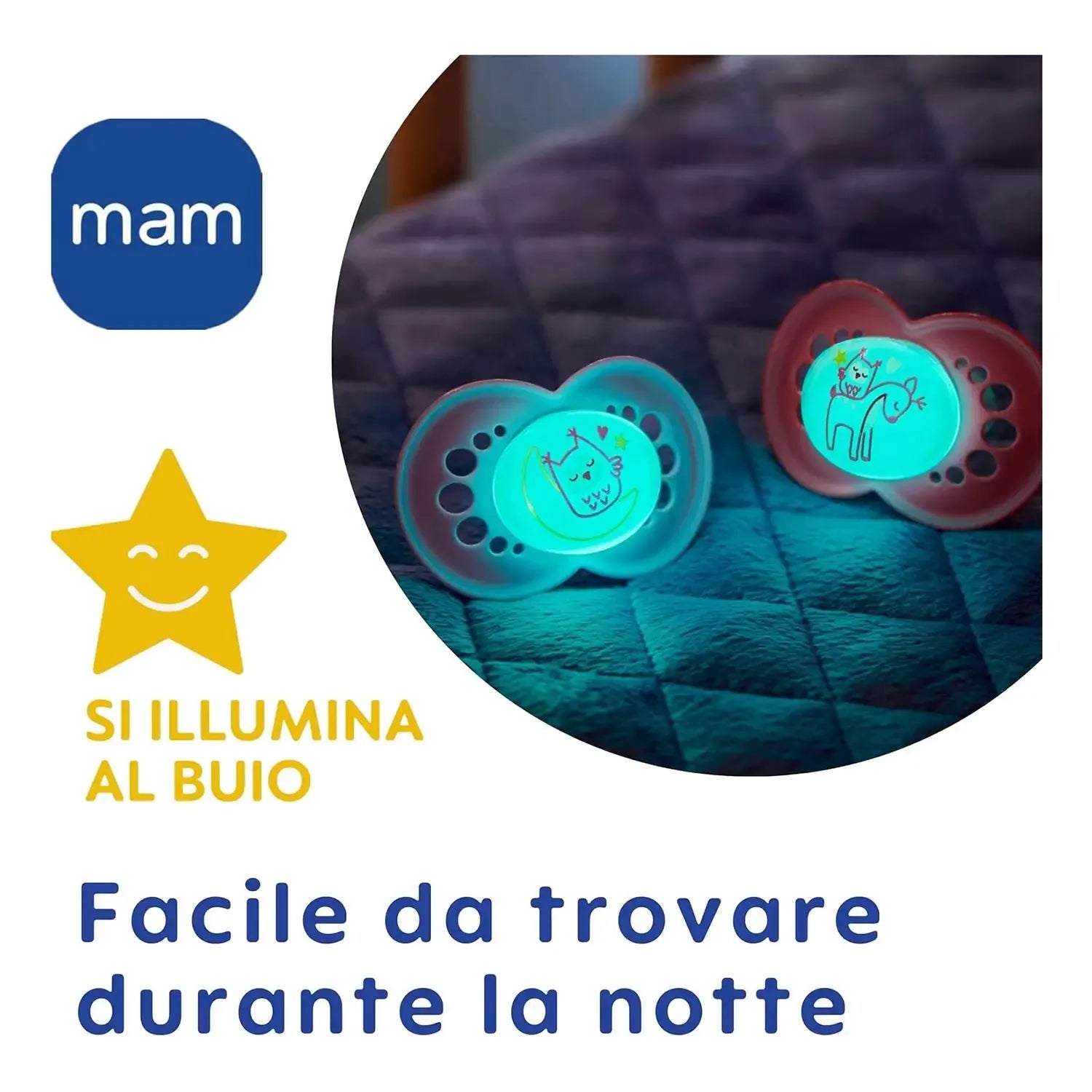 Succhietti con illuminazione notturna e disegni di animali, materiali bio-circolari