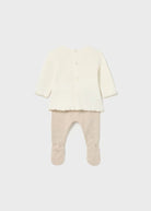 Completo 2 pezzi filo cotone neonata Mayoral Newborn panna e beige - ErreGiModaBimbo
