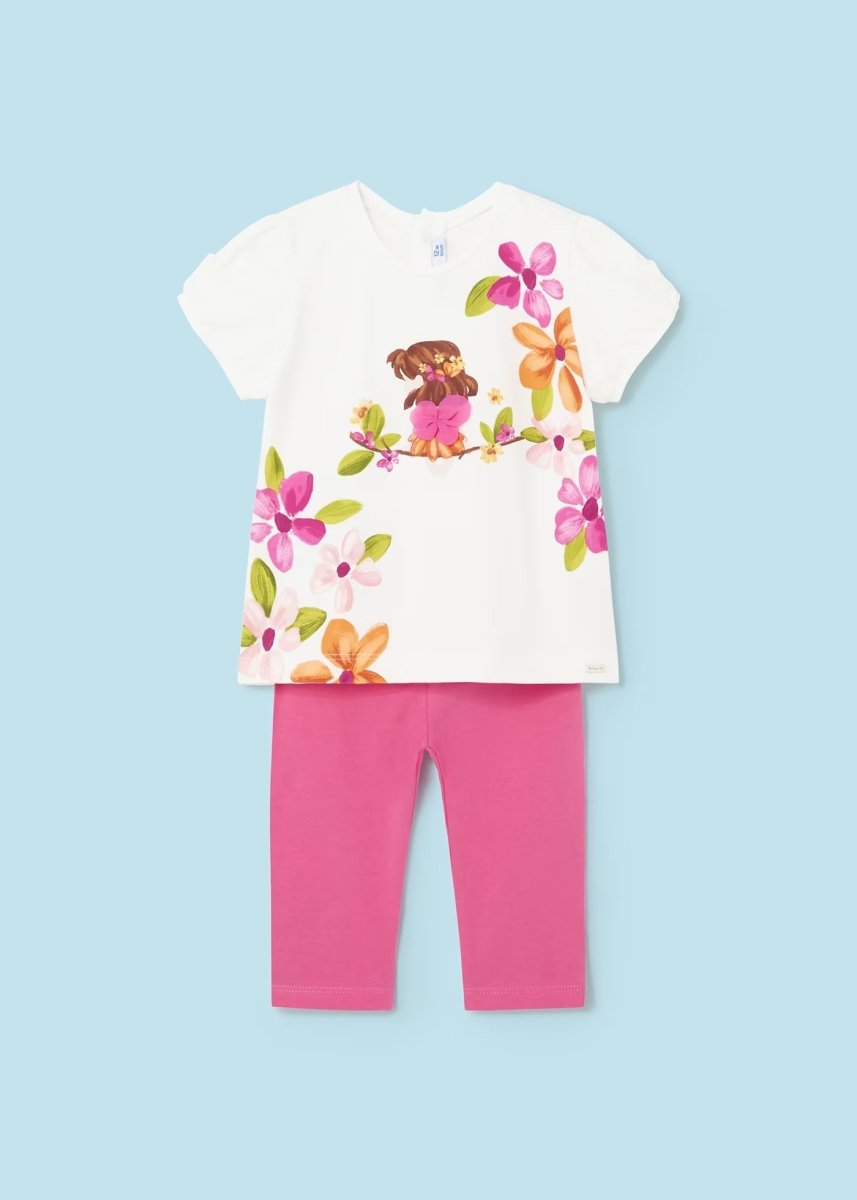 Completo 2 pezzi fresco cotone neonata Mayoral magenta floreale - ErreGiModaBimbo