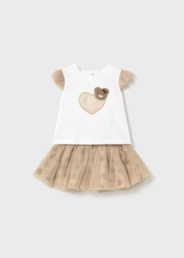 Completo 2 pezzi neonata Mayoral gonna tulle orsetto beige Mayoral Beige