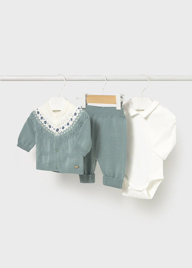 Completo 3 pezzi in filo di caldo cotone neonato Mayoral Newborn verde acqua Mayoral 0-1 Mesi 55cm