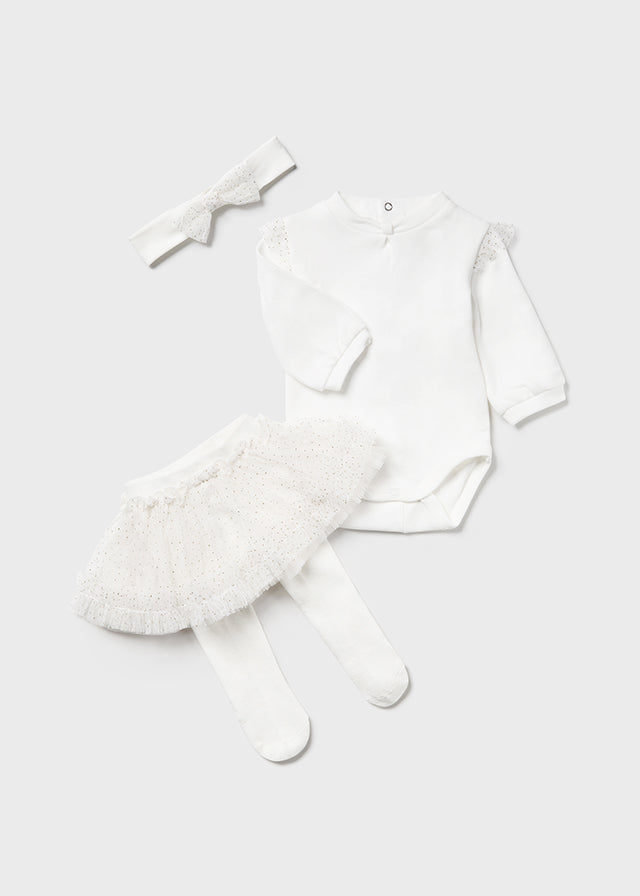 Completo 3 pezzi tulle neonata Mayoral Newborn panna Mayoral Panna