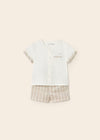 Completo bermuda e camicia in lino neonato Mayoral Newborn beige - ErreGiModaBimbo