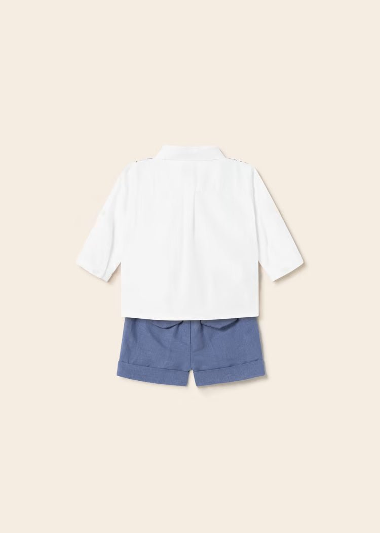 Completo bermuda e gilet in lino neonato Mayoral Newborn azzurro - ErreGiModaBimbo