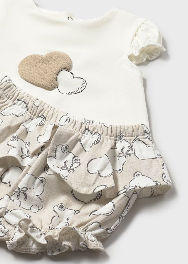 Completo estivo neonata Mayoral Newborn bianco e beige orsetti o cuori Mayoral 0-1 Mesi 55cm