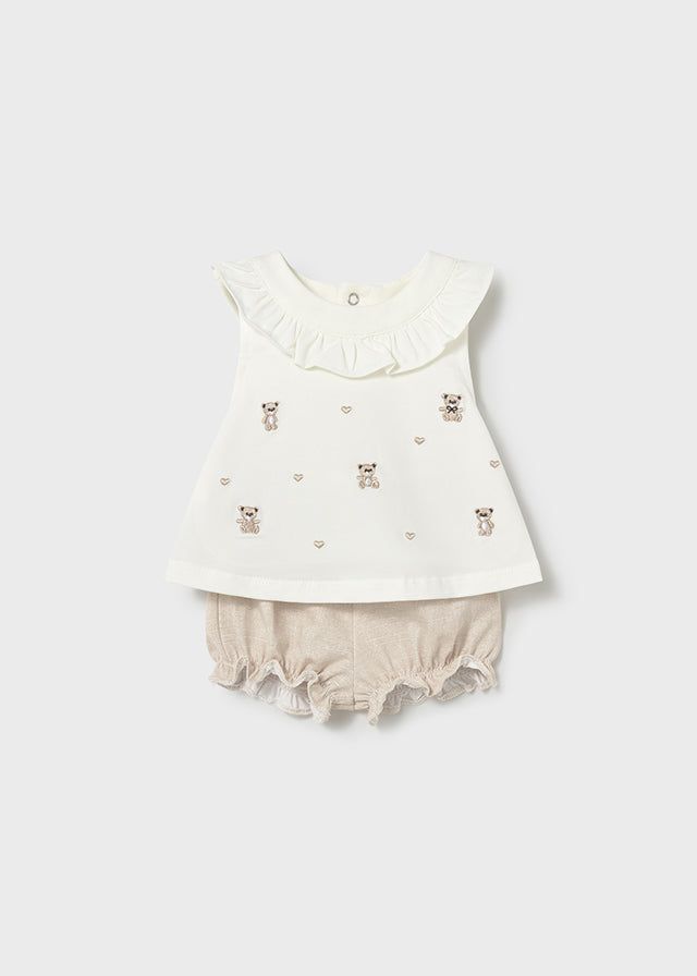 Completo estivo neonata Mayoral Newborn bianco e beige orsetti o cuori Mayoral 0-1 Mesi 55cm