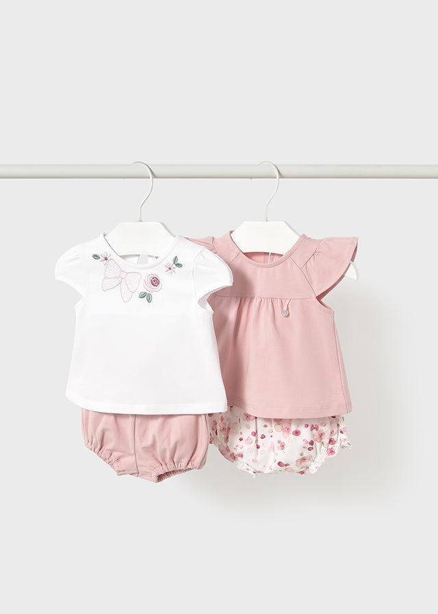 Completo estivo neonata Mayoral Newborn rosa floreale Mayoral Bianco