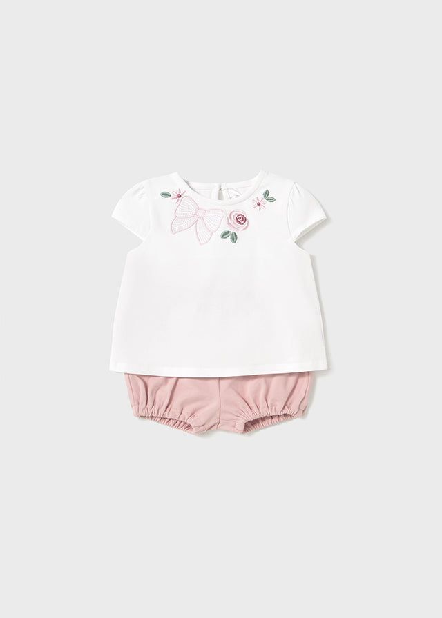 Completo estivo neonata Mayoral Newborn rosa floreale Mayoral Bianco